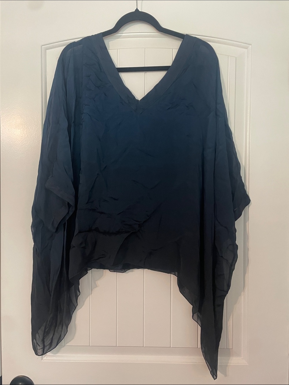 Lightweight V-Neck Chiffon Tunic Top - Navy